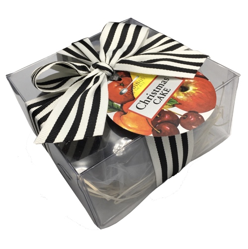 Christmas cakes in festive packaging