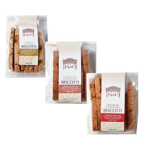 biscotti deli packs almond pinenut chocolate hazelnut orange ginger cranberry pistachio