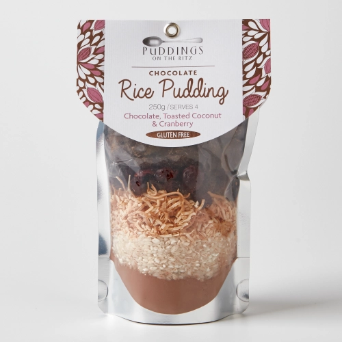 Chocolate, Toasted Coconut & Cranberry rice pudding mix